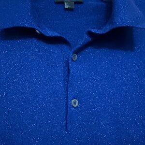 COS Short Sleeve Merino Wool Knit Polo Blue Metallic Relaxed Shirt